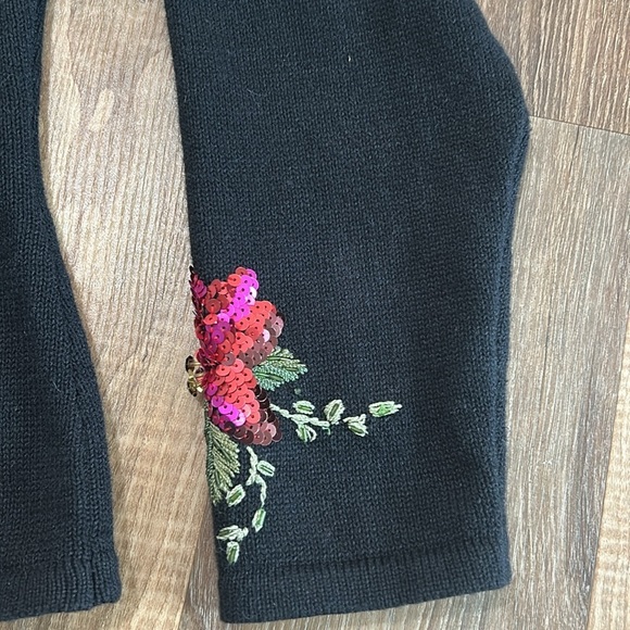 Tiara International Christmas Collection Poinsettia Blk Cardigan Sequin Beads L - Picture 7 of 16